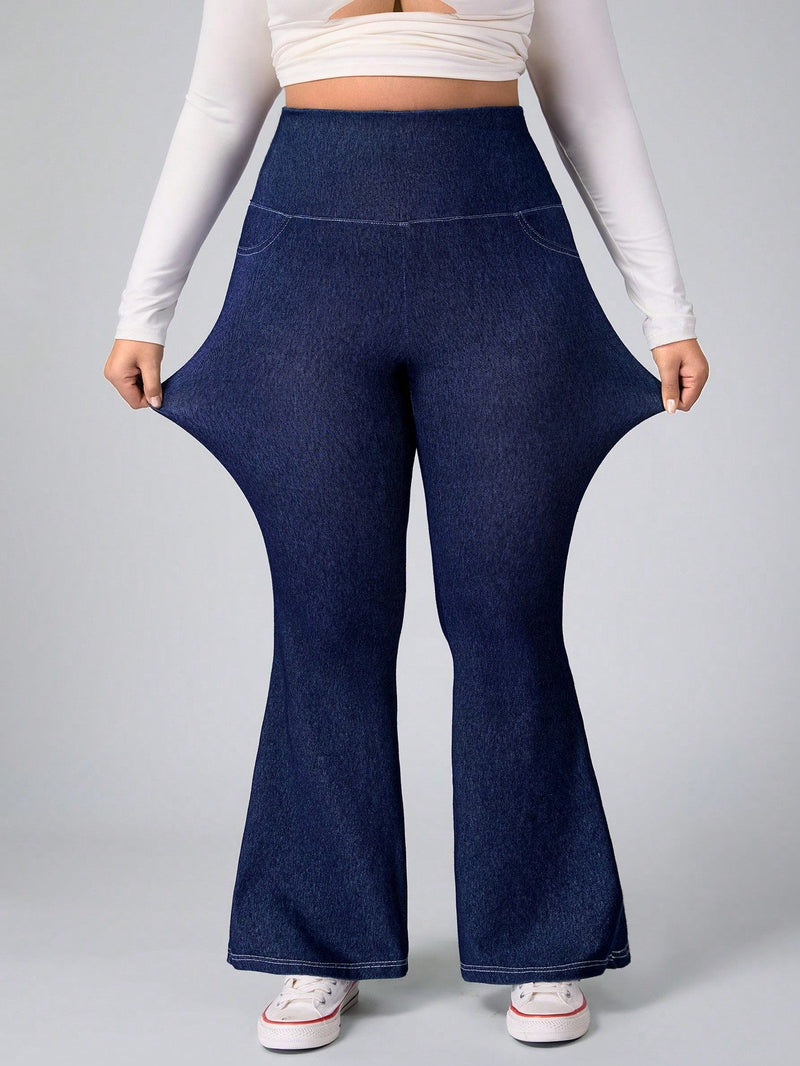 Calça Feminina Jeans Elástica Slim de Perna Larga - Esther. Plus Size
