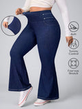 Calça Feminina Jeans Elástica Slim de Perna Larga - Esther. Plus Size