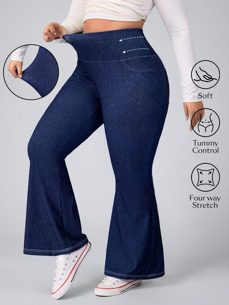 Calça Feminina Jeans Elástica Slim de Perna Larga - Esther. Plus Size