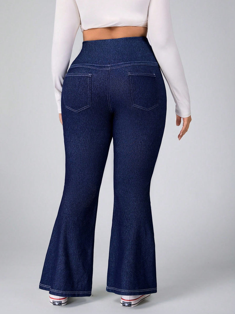 Calça Feminina Jeans Elástica Slim de Perna Larga - Esther. Plus Size