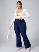 Calça Feminina Jeans Elástica Slim de Perna Larga - Esther. Plus Size