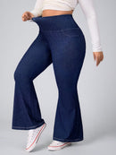 Calça Feminina Jeans Elástica Slim de Perna Larga - Esther. Plus Size