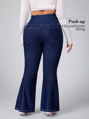 Calça Feminina Jeans Elástica Slim de Perna Larga - Esther. Plus Size