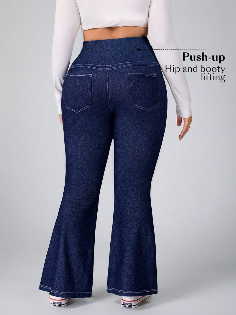 Calça Feminina Jeans Elástica Slim de Perna Larga - Esther. Plus Size