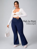 Calça Feminina Jeans Elástica Slim de Perna Larga - Esther. Plus Size