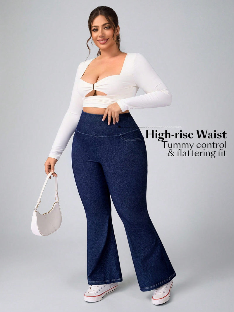Calça Feminina Jeans Elástica Slim de Perna Larga - Esther. Plus Size