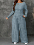 Conjunto Feminino Top Slim   Calça Perna Larga - Franciele. Plus Size