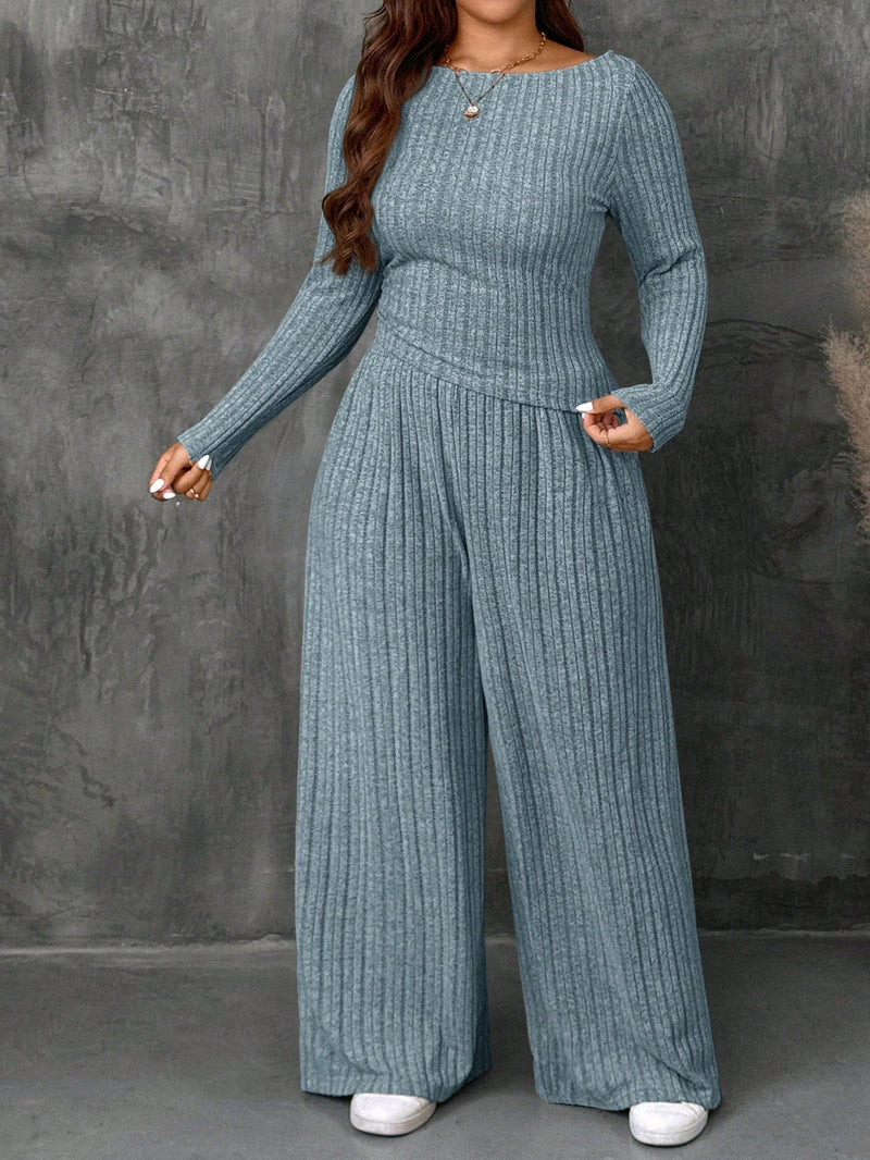 Conjunto Feminino Top Slim   Calça Perna Larga - Franciele. Plus Size