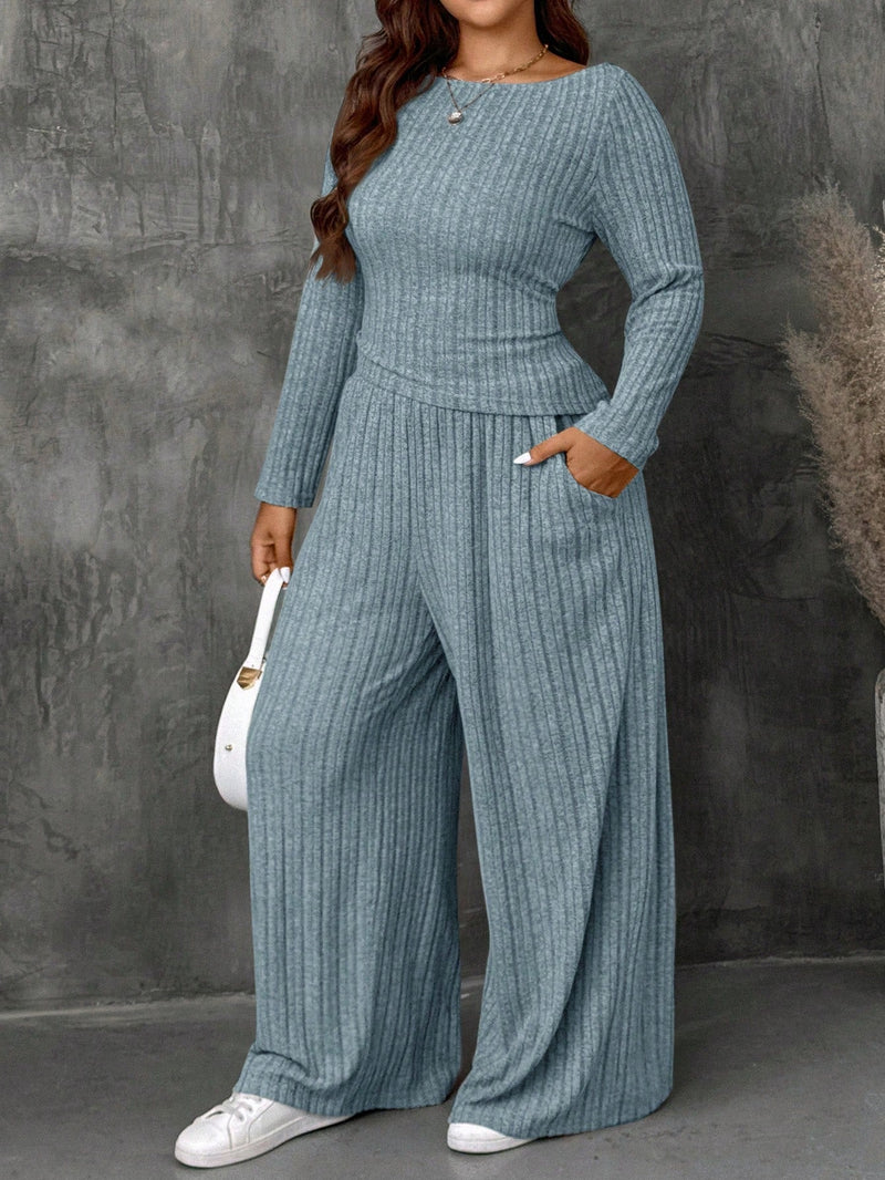 Conjunto Feminino Top Slim   Calça Perna Larga - Franciele. Plus Size