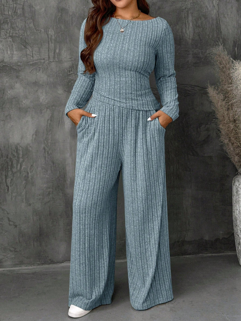 Conjunto Feminino Top Slim   Calça Perna Larga - Franciele. Plus Size