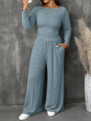 Conjunto Feminino Top Slim   Calça Perna Larga - Franciele. Plus Size