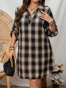 Vestido-Camisa Feminino Solto Reto com Mangas Dobráveis - Cecília. Plus Size