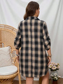 Vestido-Camisa Feminino Solto Reto com Mangas Dobráveis - Cecília. Plus Size