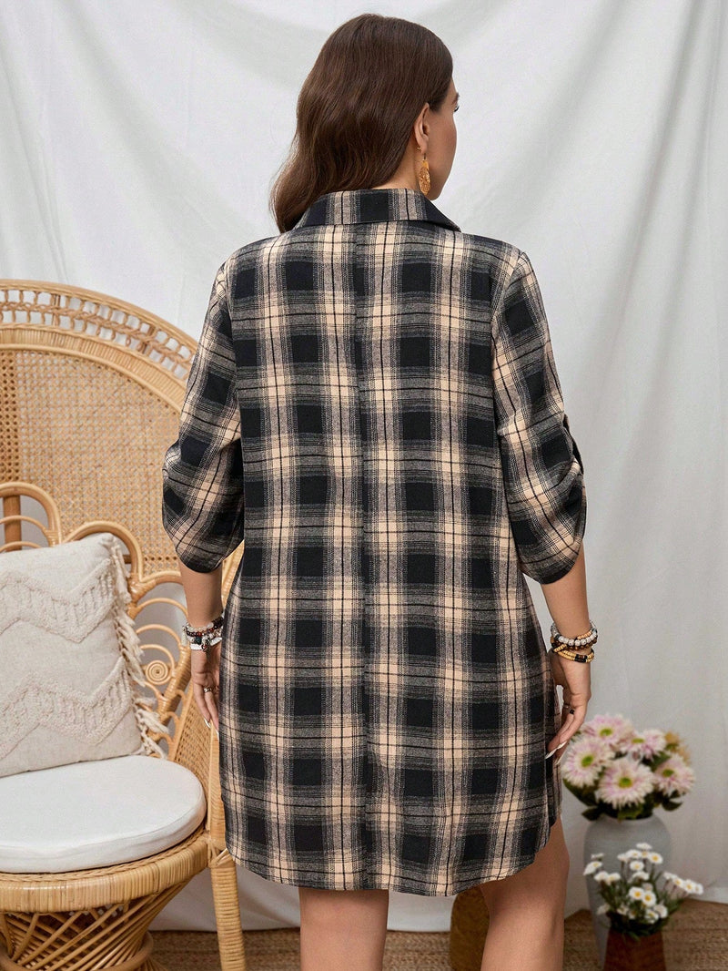 Vestido-Camisa Feminino Solto Reto com Mangas Dobráveis - Cecília. Plus Size