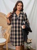 Vestido-Camisa Feminino Solto Reto com Mangas Dobráveis - Cecília. Plus Size