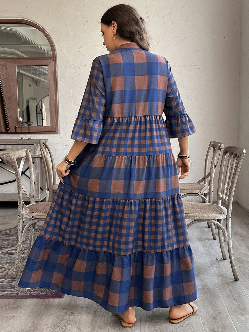 Vestido Feminino Longo de Manga Média - Mayra. Plus Size