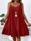 Vestido Feminino de Alça Fina com Babado na Barra - Amalya. Plus Size