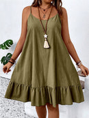 Vestido Feminino de Alça Fina com Babado na Barra - Amalya. Plus Size