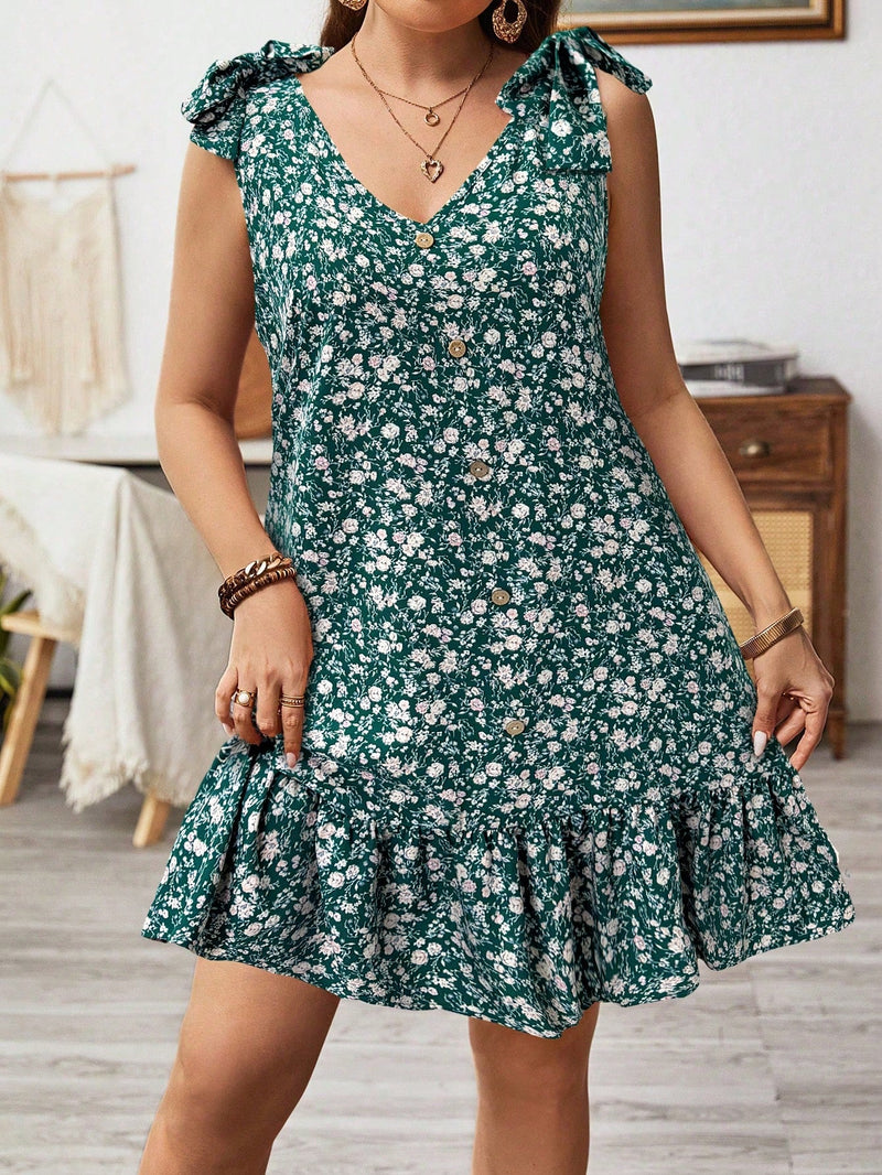 Vestido Feminino Decoração de Laço nos Ombros - Angeline. Plus Size