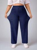Calça Jeans Feminina Cintura Alta Casual - Reina. Plus Size