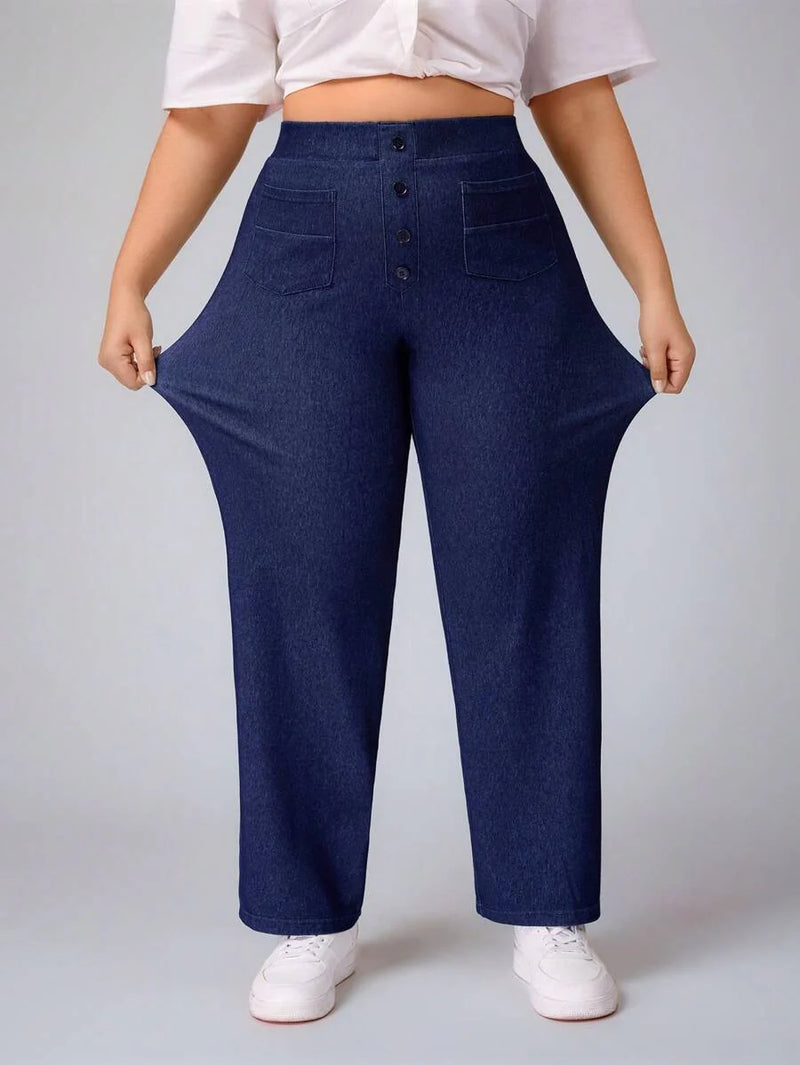 Calça Jeans Feminina Cintura Alta Casual - Reina. Plus Size