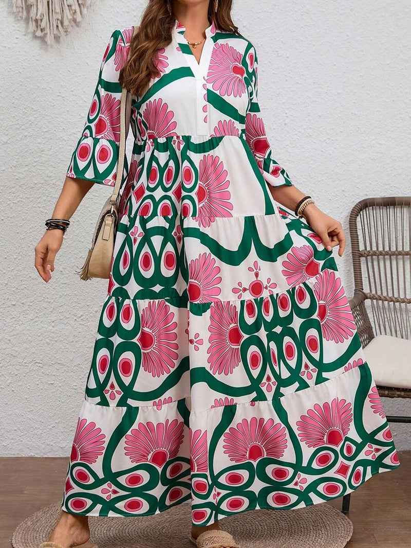 Vestido Feminino Longo de Manga Média - Mayra. Plus Size