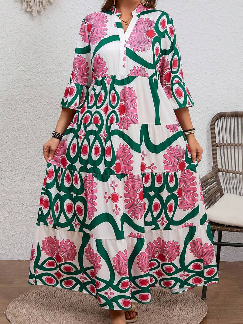 Vestido Feminino Longo de Manga Média - Mayra. Plus Size