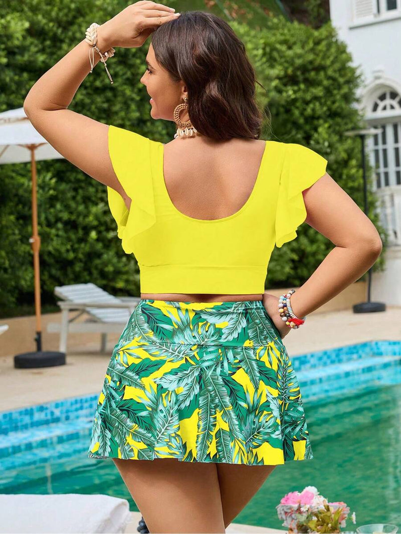 Tankini Feminino Top com Babados no ombro e Saia Curta - Leide. Plus Size