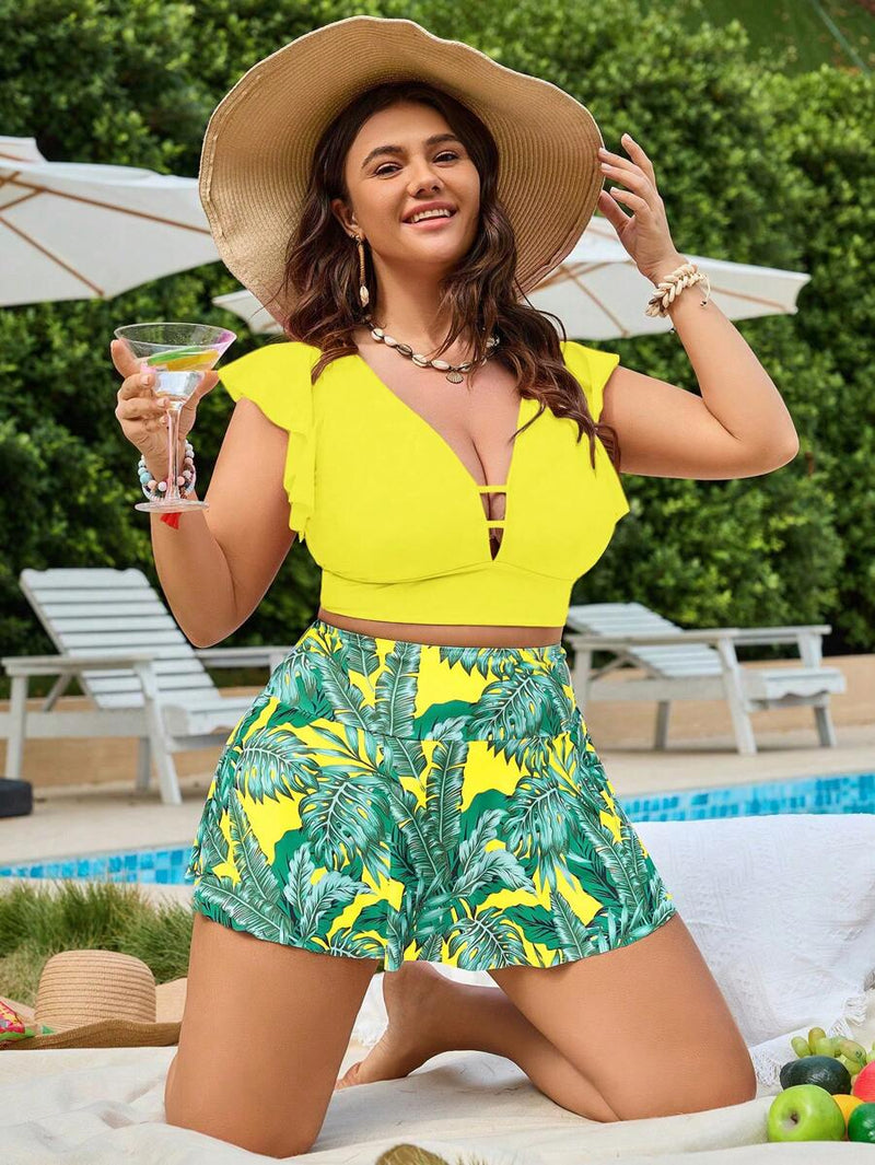 Tankini Feminino Top com Babados no ombro e Saia Curta - Leide. Plus Size