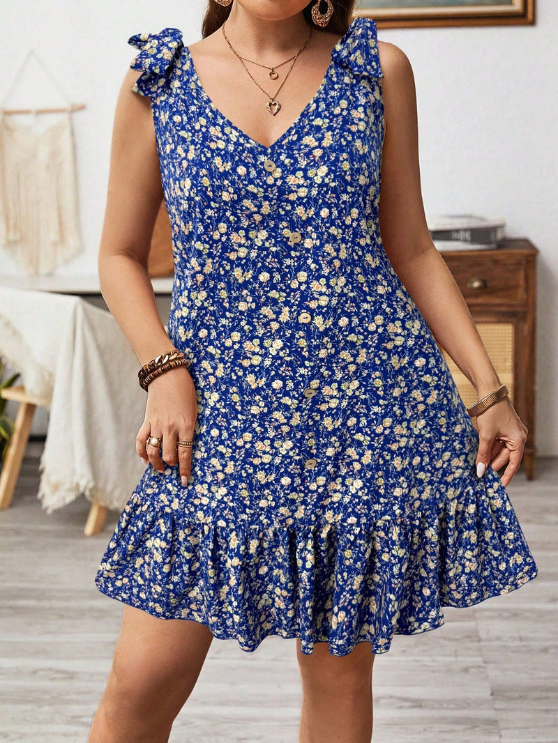 Vestido Feminino Decoração de Laço nos Ombros - Angeline. Plus Size