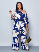 Conjunto Feminino com Decote Assimétrico e Estampa Completa - Monique. Plus Size