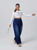 Calça Jeans de Caimento Solto de Malha Elástica - Dona. Plus Size