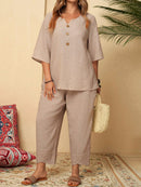 Conjunto Feminino de Camisa com Estampa Floral e Calça Cropped - Ivone. Plus Size