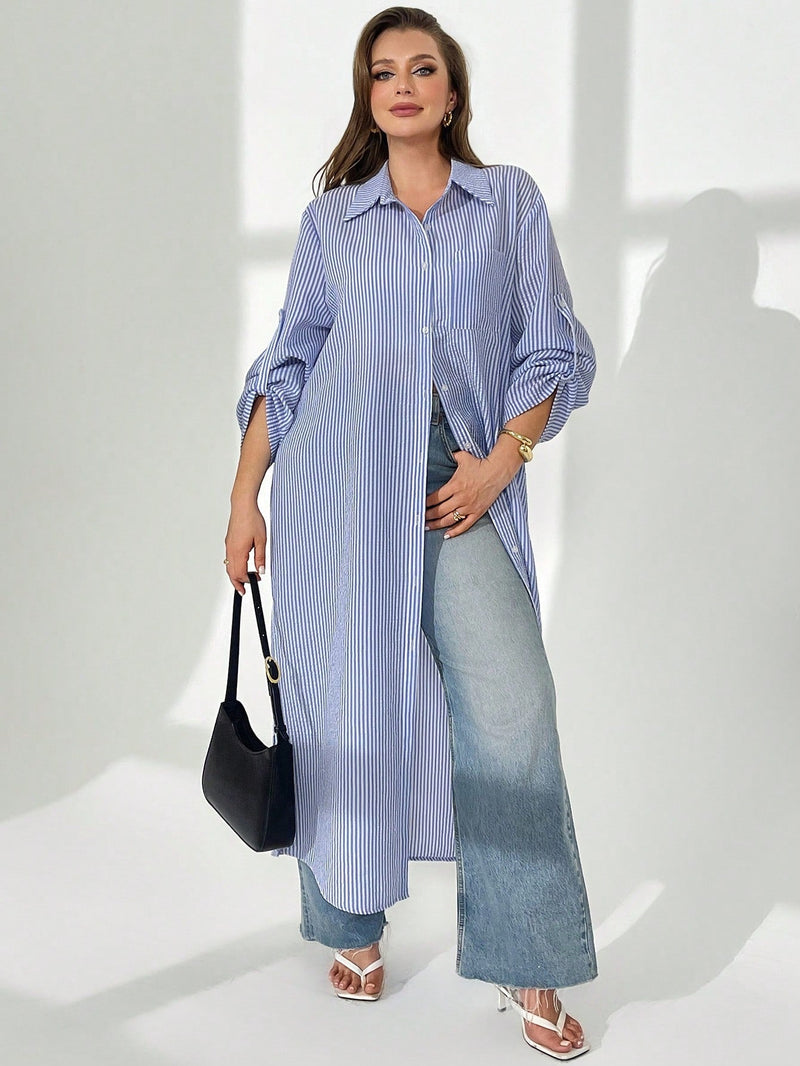 Vestido Feminino de Manga Longa - Adely. Plus Size