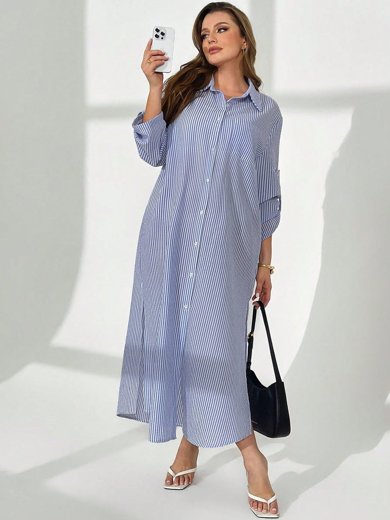 Vestido Feminino de Manga Longa - Adely. Plus Size