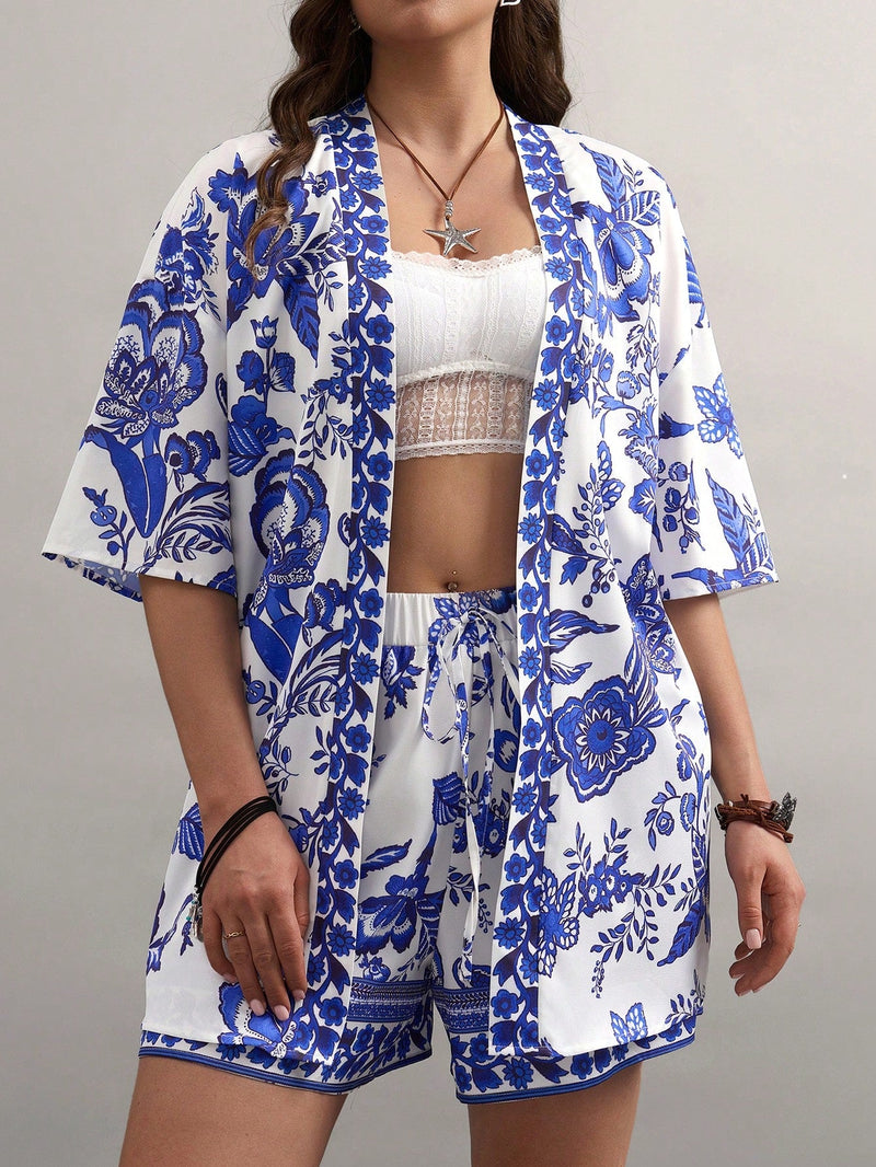 Conjunto Feminino  de Quimono de Manga Curta e Short - Vick. Plus Size