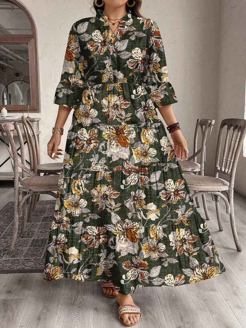 Vestido Feminino Longo de Manga Média - Mayra. Plus Size