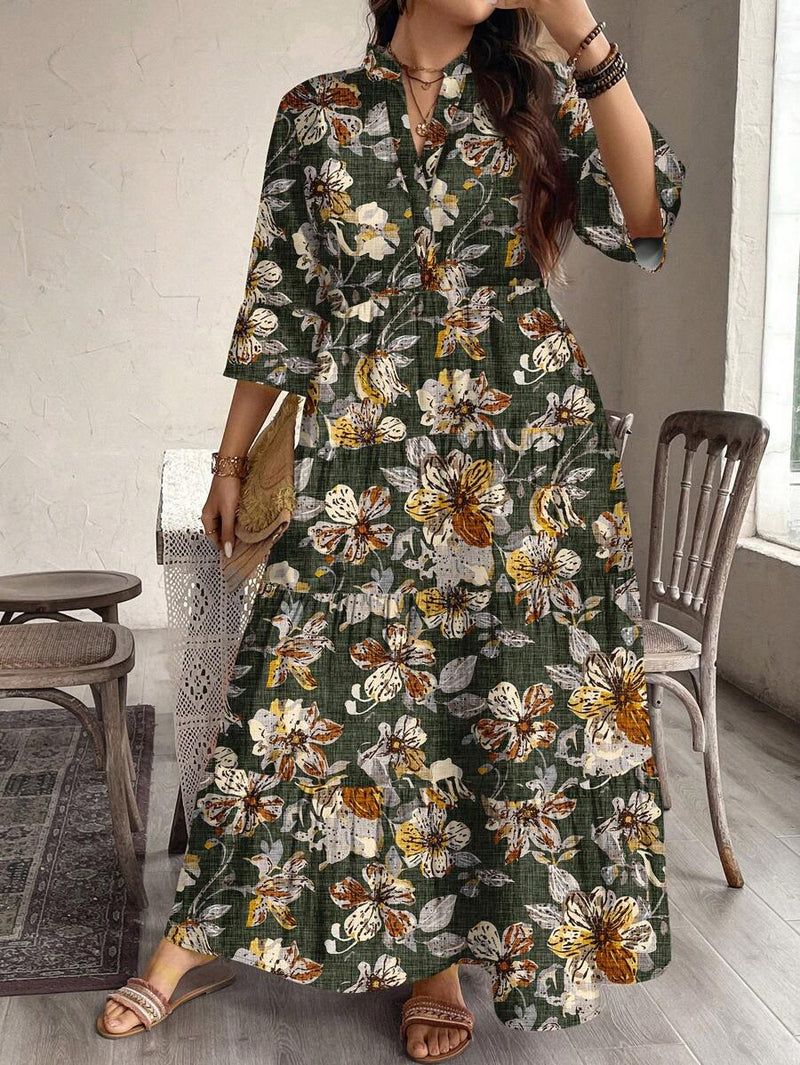 Vestido Feminino Longo de Manga Média - Mayra. Plus Size