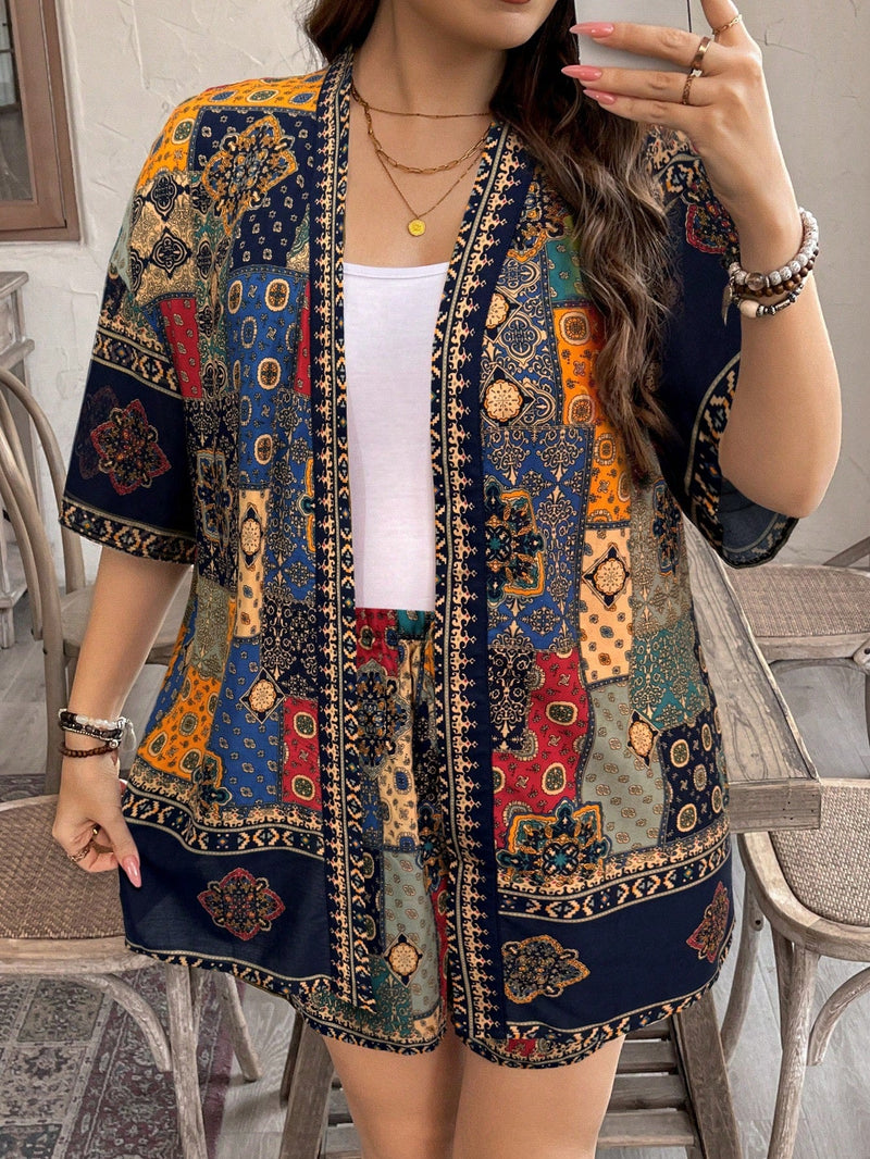 Conjunto Feminino  de Quimono de Manga Curta e Short - Vick. Plus Size