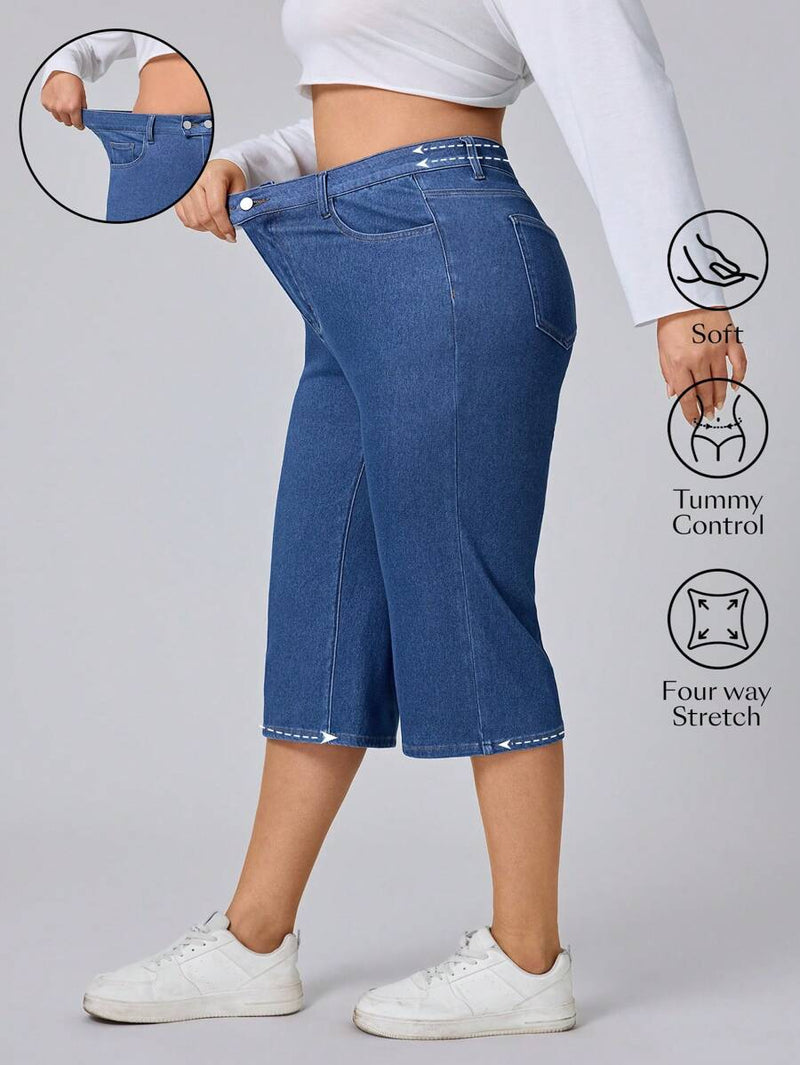Calça Capri Jeans Feminina de Perna Reta - Elara. Plus Size