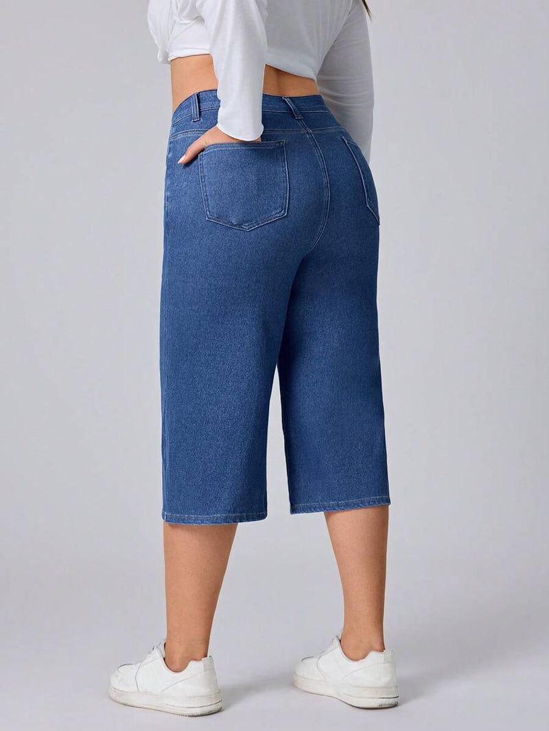 Calça Capri Jeans Feminina de Perna Reta - Elara. Plus Size