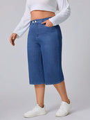 Calça Capri Jeans Feminina de Perna Reta - Elara. Plus Size