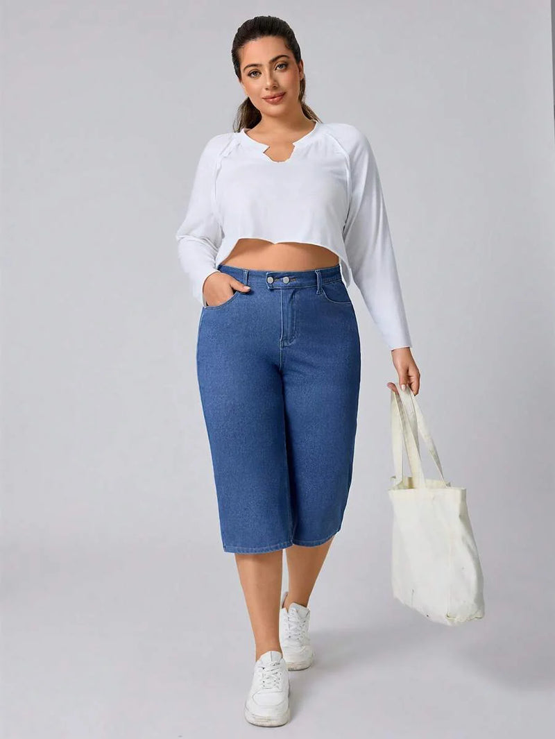 Calça Capri Jeans Feminina de Perna Reta - Elara. Plus Size