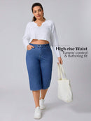 Calça Capri Jeans Feminina de Perna Reta - Elara. Plus Size