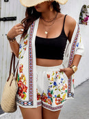 Conjunto Feminino de Kimono e Short com Bolsos - Vitória. Plus Size