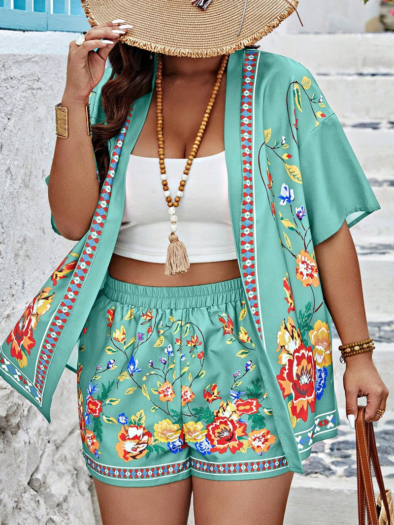 Conjunto Feminino de Kimono e Short com Bolsos - Vitória. Plus Size