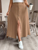 Saia Feminina de Algodão Comprimento Médio com Botões - Rossela. Plus Size