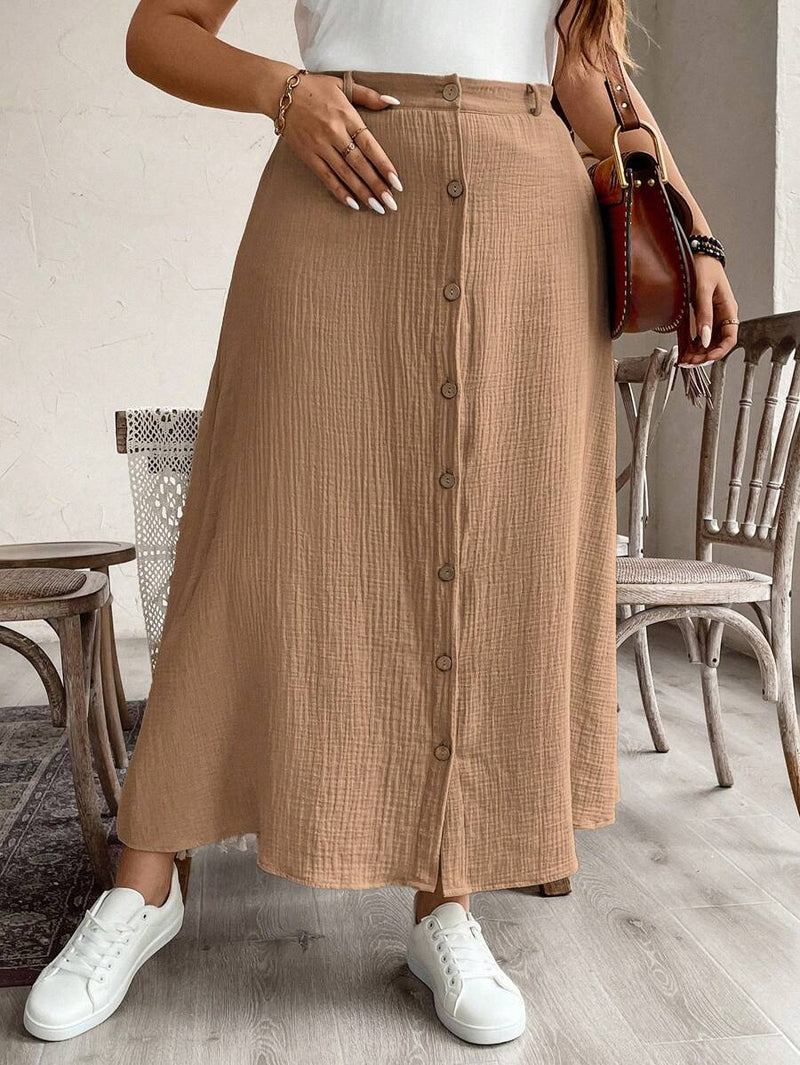 Saia Feminina de Algodão Comprimento Médio com Botões - Rossela. Plus Size