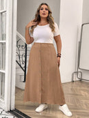 Saia Feminina de Algodão Comprimento Médio com Botões - Rossela. Plus Size