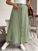 Saia Feminina de Algodão Comprimento Médio com Botões - Rossela. Plus Size